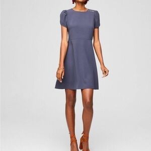 LOFT Fit Flare Dress with Shoulder Button Detail Size 18 PLUS Steel  Gray Midi